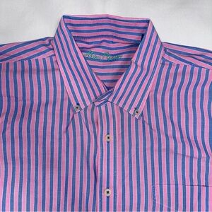 Alan Flusser Men's Pink and Blue Striped Button-Down Shirt XXL cotton